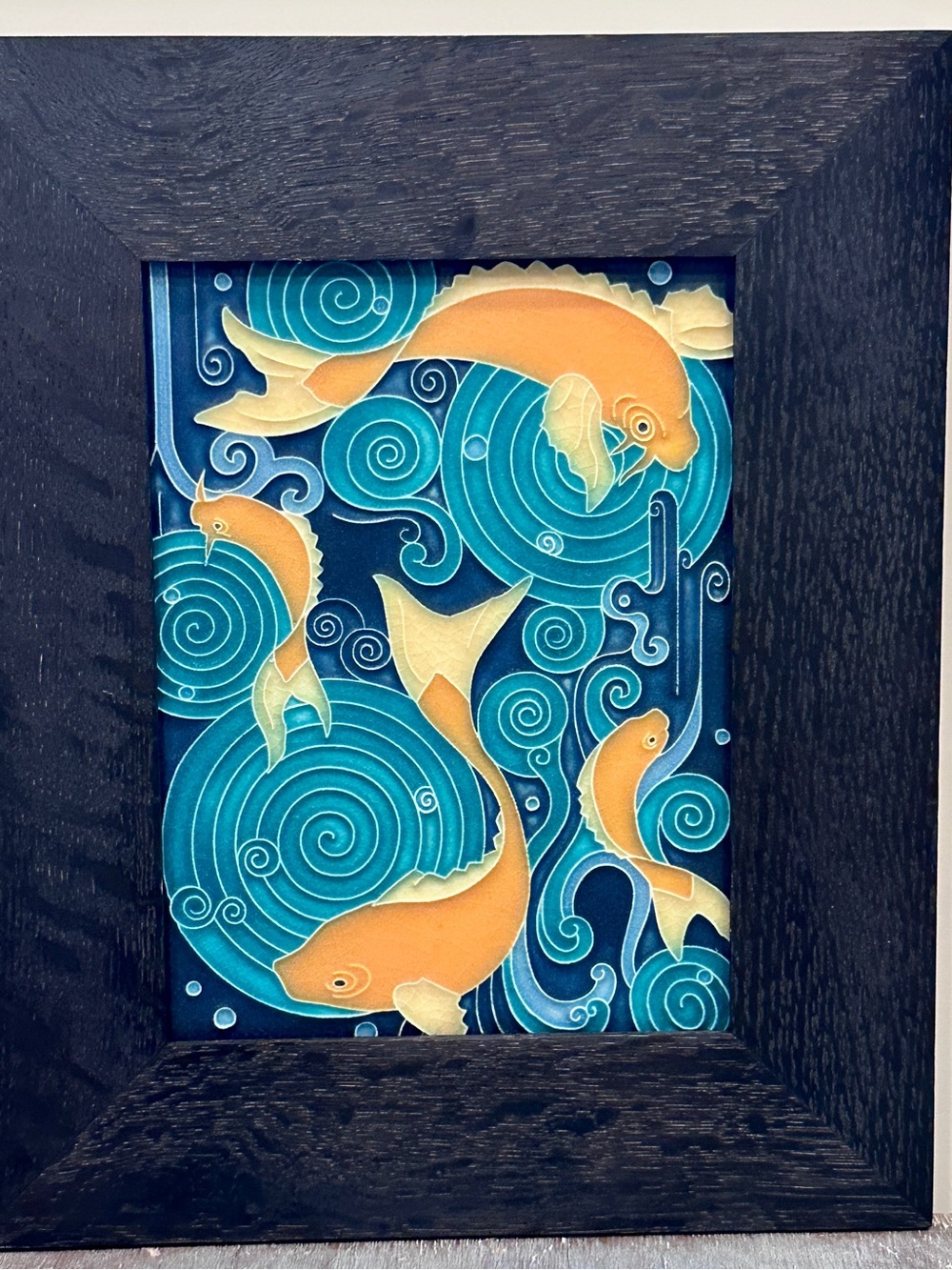 Motawi Tileworks Koi Pond 6x8 Ceramic Art Tile Dard Hunter Ebony Oak Frame